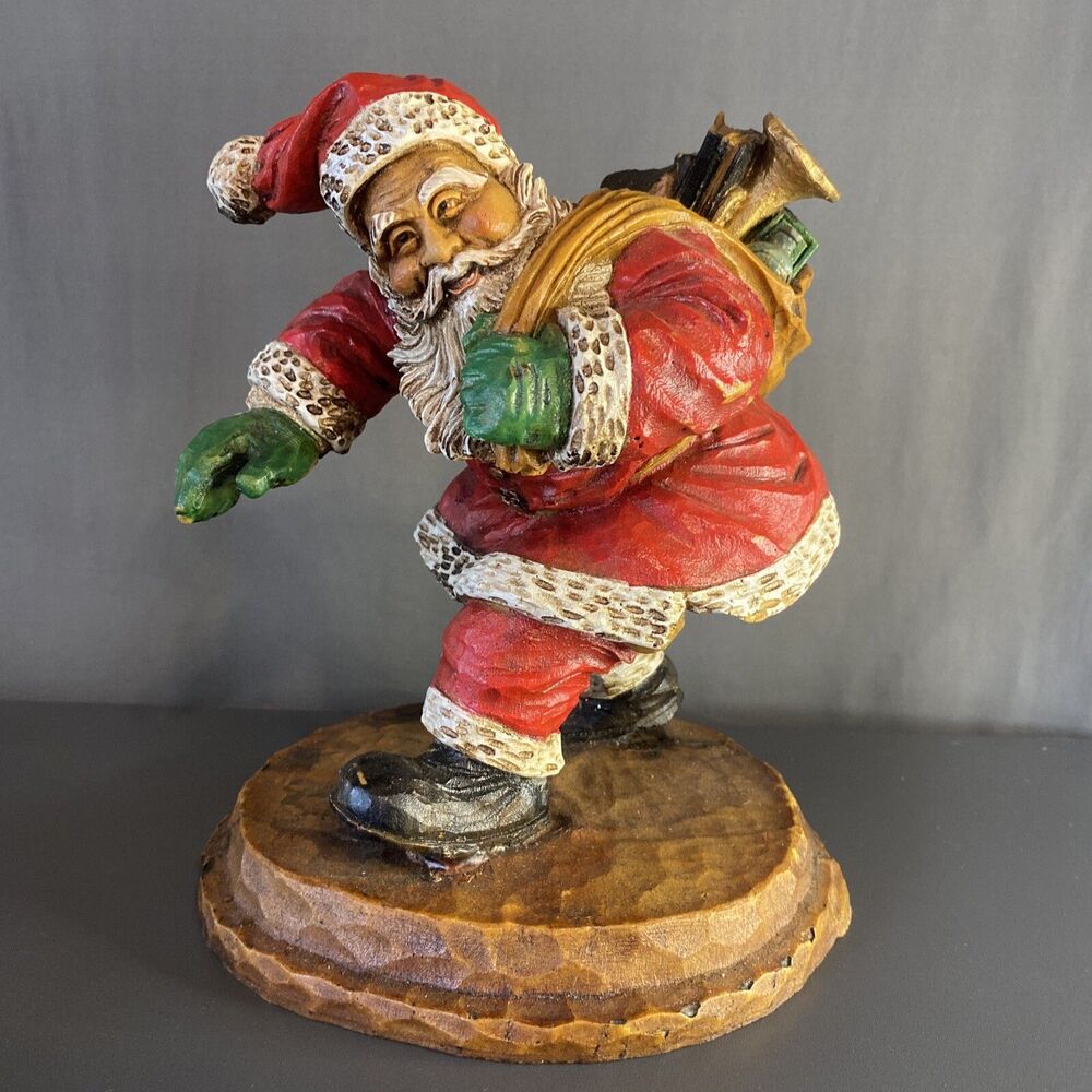 Wood Carved Style Christmas Holiday Santa Claus Figure 9" Toy Sack Midwest